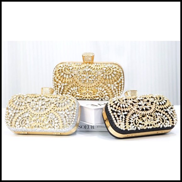 Sparkly Rhinestone Clutch Purse Elegant Floral Evening Bag Formal Prom Wedding